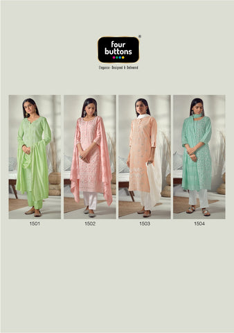 Four Buttons Launched Pearl Viscose Chanderi Fancy Designer Kurtis Collection
