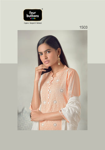 Four Buttons Launched Pearl Viscose Chanderi Fancy Designer Kurtis Collection