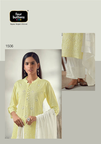 Four Buttons Launched Pearl Viscose Chanderi Fancy Designer Kurtis Collection