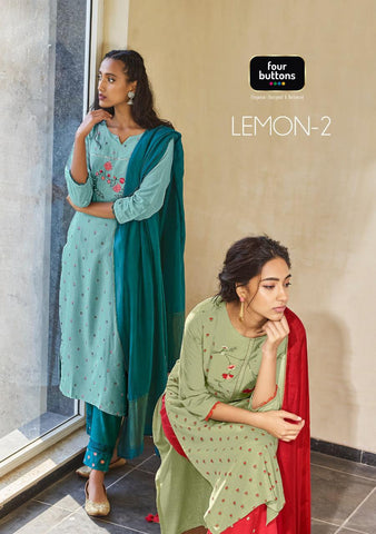 Four Buttons Presents Lemon Vol 2 Viscose Embroidery Work Fancy Designer Kurtis And Pants