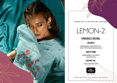 Four Buttons Presents Lemon Vol 2 Viscose Embroidery Work Fancy Designer Kurtis And Pants