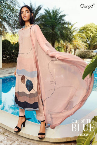 Ganga Out Of The Blue Lien Fabric With Digital Print Work Salwar Kameez