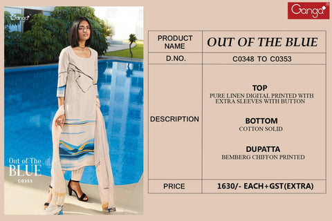 Ganga Out Of The Blue Lien Fabric With Digital Print Work Salwar Kameez