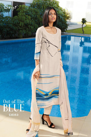 Ganga Out Of The Blue Lien Fabric With Digital Print Work Salwar Kameez