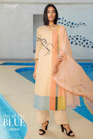 Ganga Out Of The Blue Lien Fabric With Digital Print Work Salwar Kameez