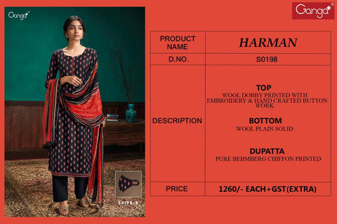 Ganga Launched Harman Pashmina Printed Embroidery Work Fancy Designer Salwar Suits