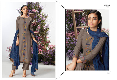 Ganga Launched Kefi Wool Dobby Solid Embroidery Work Fancy Designer Salwar Suits
