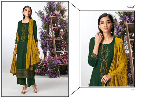 Ganga Launched Kefi Wool Dobby Solid Embroidery Work Fancy Designer Salwar Suits