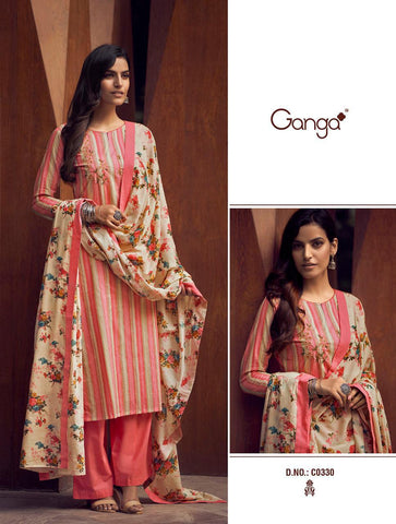 Ganga Goldie 2117 Cotton Silk With Embroidery Work Dress Material At W