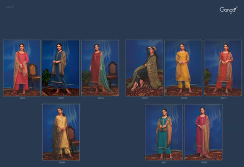 GANGA SUITS PRESENTS WAVES COTTON SATIN SUITS WITH EMBROIDERY