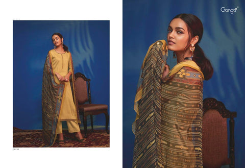 GANGA SUITS PRESENTS WAVES COTTON SATIN SUITS WITH EMBROIDERY