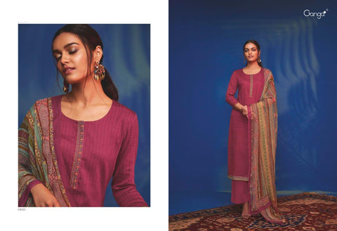 GANGA SUITS PRESENTS WAVES COTTON SATIN SUITS WITH EMBROIDERY