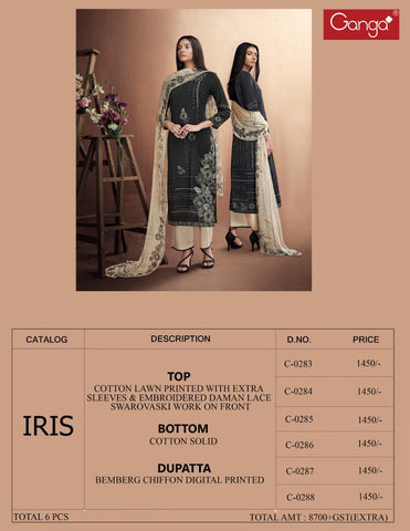 Ganga Suits Iris Cotton Lawn Printed Embroiderey Collection Salwar Suits