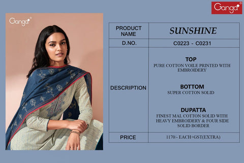 Ganga Suits Sunshine Cotton Printed With Embroiderey Suit Collection