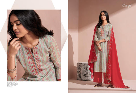 Ganga Suits Sunshine Cotton Printed With Embroiderey Suit Collection