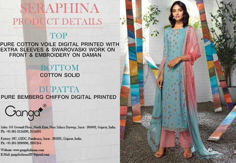 Ganga Suit Seraphina Cotton Printed Sarovaski Embroidered Work Salwar Suits