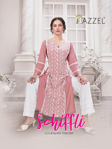 Hazeel Presents Schiffli Rayon Slub Fancy Designer Kurtis Collections