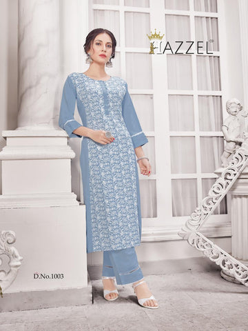 Hazeel Presents Schiffli Rayon Slub Fancy Designer Kurtis Collections