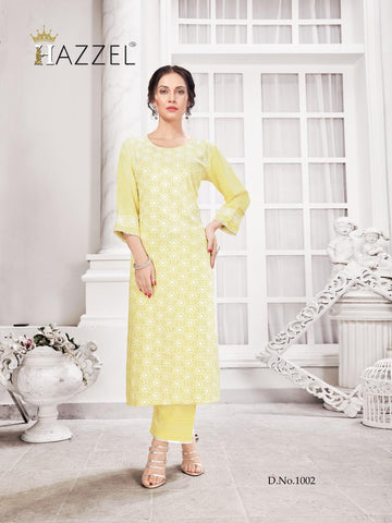 Hazeel Presents Schiffli Rayon Slub Fancy Designer Kurtis Collections