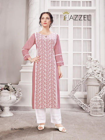 Hazeel Presents Schiffli Rayon Slub Fancy Designer Kurtis Collections