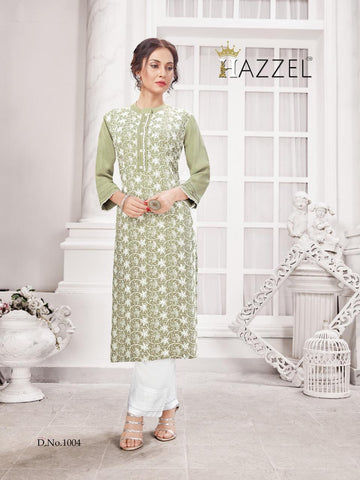 Hazeel Presents Schiffli Rayon Slub Fancy Designer Kurtis Collections