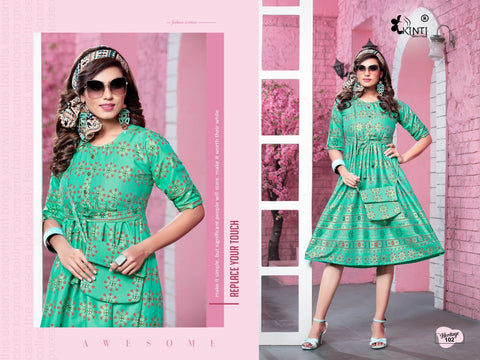 Kinti Presents Heritage Rayon Two Tone Fancy Designer Kurtis Collection