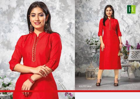 Hirwa Launched Glitz Silk Slub Daily Wear Kurtis Collection