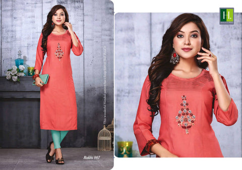 Hirwa Launched Rakhi Vol 3 Rayon Embroidery Work Fancy Designer Kurtis Collection