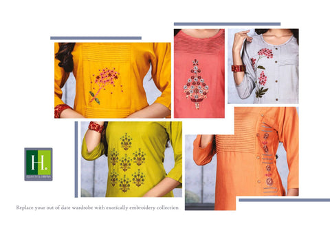 Hirwa Launched Rakhi Vol 3 Rayon Embroidery Work Fancy Designer Kurtis Collection