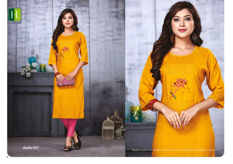 Hirwa Launched Rakhi Vol 3 Rayon Embroidery Work Fancy Designer Kurtis Collection