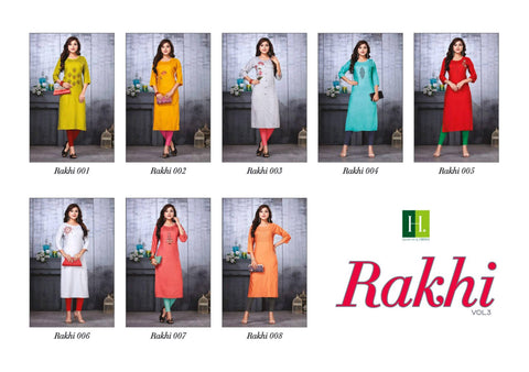 Hirwa Launched Rakhi Vol 3 Rayon Embroidery Work Fancy Designer Kurtis Collection