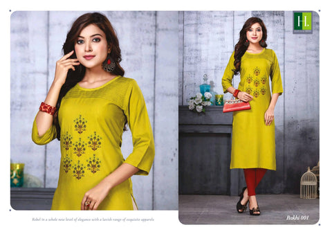 Hirwa Launched Rakhi Vol 3 Rayon Embroidery Work Fancy Designer Kurtis Collection