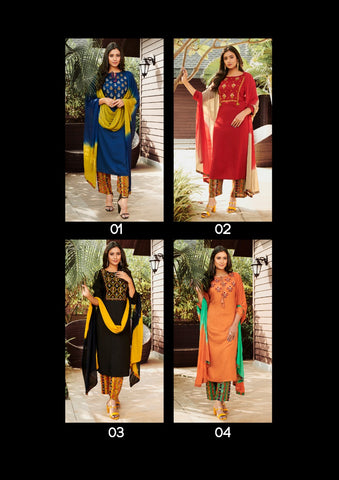 Imperial Presents Brands Rayon Embroidery Work Stylish Designer Kurtis With Pants