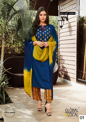 Imperial By Global Local Embroidered Kurti With Pants In Wholesale
