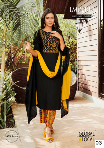 Imperial Presents Brands Rayon Embroidery Work Stylish Designer Kurtis With Pants