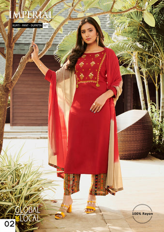 Imperial Presents Brands Rayon Embroidery Work Stylish Designer Kurtis With Pants