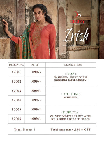 Deepsy Suits Presents Irish Pashmina Printed Embroidery Work Fancy Designer Salwar Suits