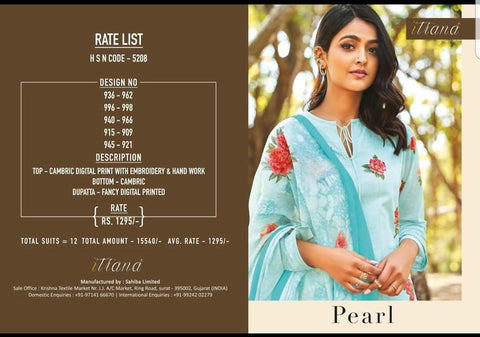 Itrana Pearl Pure Cotton Digital Embroiderey Printed Collection Suit