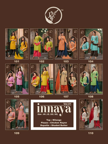 JLF Presents Innaya Rayon Fabric Fancy Designer Kurtis Collection With Plazzo