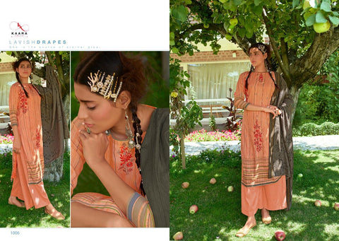 Kaara Suits Presents Saffron Pashmina Printed Embroidery Work Fancy Designer Salwar Kameez