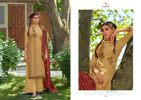 Kaara Suits Presents Saffron Pashmina Printed Embroidery Work Fancy Designer Salwar Kameez