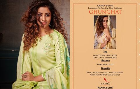 KAARA SUITS PRESENTS GHUNGHAT PURE COTTON DRESS MATERIAL