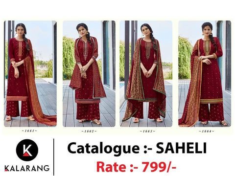 Kalarang Launched Saheli Jam Silk Cotton Embroidery Work Salwar Kameez