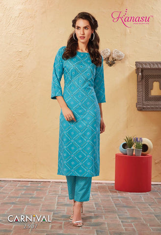 Kanasu Kurti Presents Carnival Rayon Fancy Designer Kurtis Collection With Plazzo