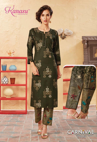 Kanasu Kurti Presents Carnival Rayon Fancy Designer Kurtis Collection With Plazzo