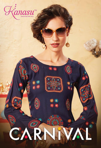 Kanasu Kurti Presents Carnival Rayon Fancy Designer Kurtis Collection With Plazzo