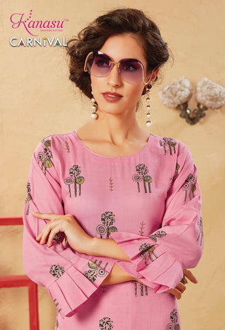Kanasu Kurti Presents Carnival Rayon Fancy Designer Kurtis Collection With Plazzo