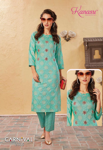 Kanasu Kurti Presents Carnival Rayon Fancy Designer Kurtis Collection With Plazzo