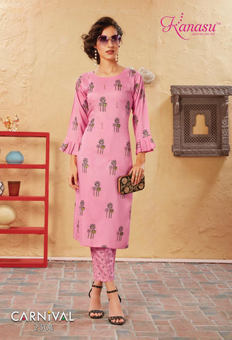 Kanasu Kurti Presents Carnival Rayon Fancy Designer Kurtis Collection With Plazzo