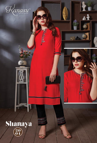 Kanasu Kurti  Shayana Rayon Designer Kurti Collection With Pants